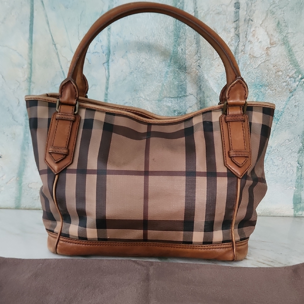 Burberry Smoke Check PVC and Leather Tote Bag Brown